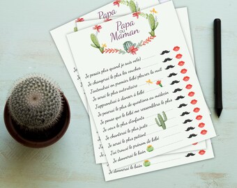 Games baby shower, MOM or dad, cactus theme
