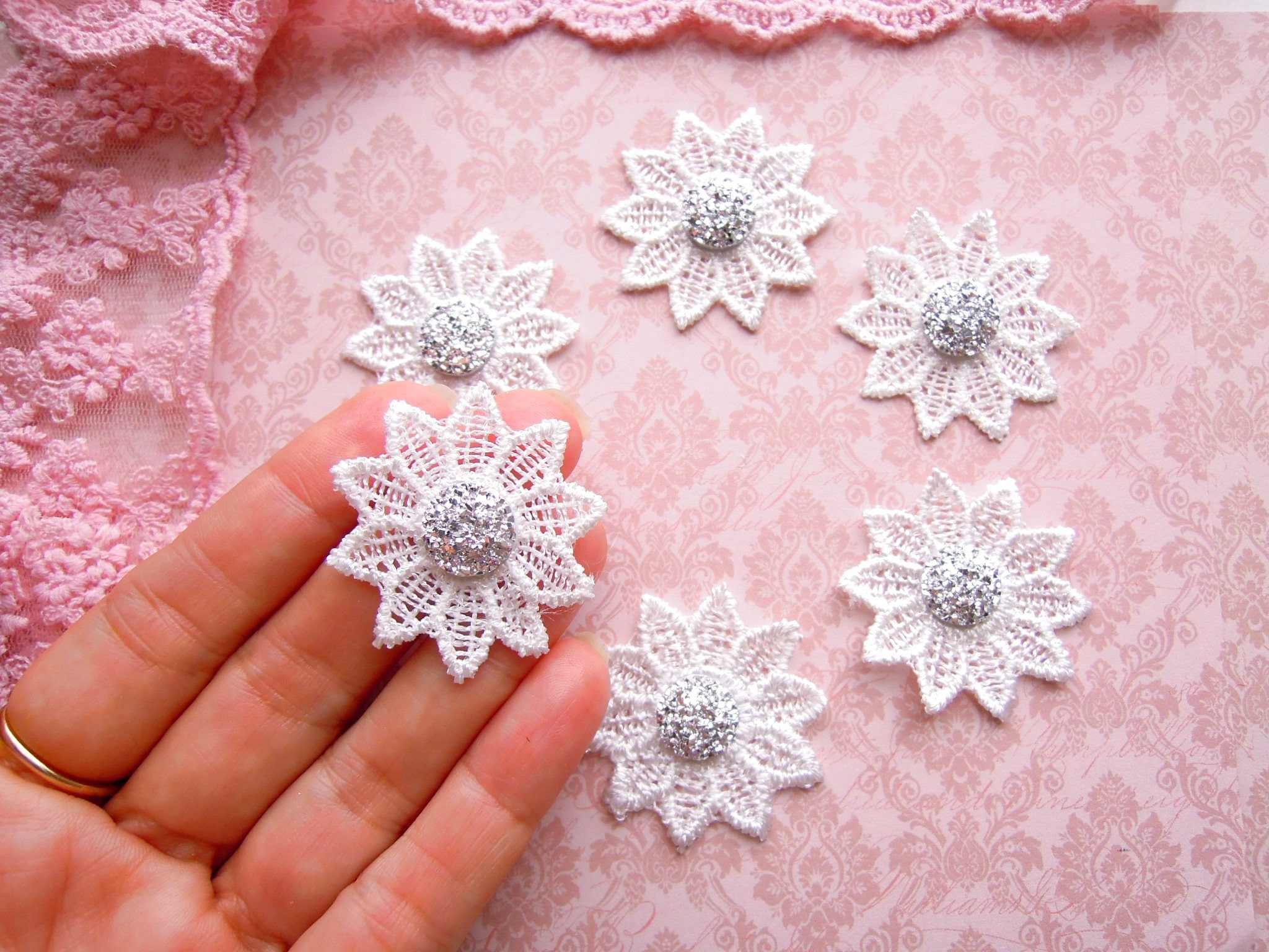 white lace flower appliques