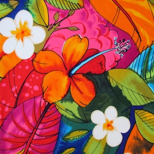 Fabric, Bebel in Multi Brights, Tropical Hibiscus Hawaiian Fabric, Alexander Henry, By The Yard