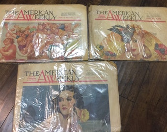 3- Vintage "The American Weekly" Newspapers from 1938, 1940, 1941.