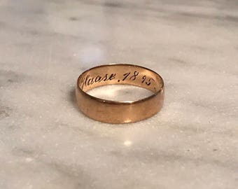 Antique Victorian Rosy Yellow Gold Wedding Band – 1895 – Finger Size 7.75 – 14 Karat