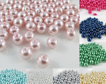 20g 65+ pcs Round Glass Pearl Beads 6mm Select from 12 colours