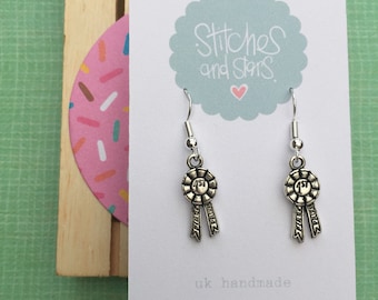 Silver Plated Charm Earrings - First Place Ribbon