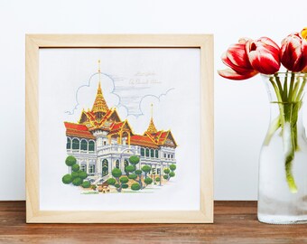 Cross stitch finished picture. Bangkok Grand palace. Bangkok wall art. Gift idea. Living room decor. Home decor. Complete embroidery.