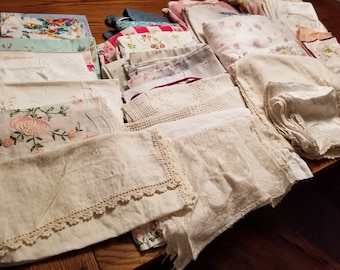 Over 11 Pounds Cutter Vintage Linens for Crafts / Embroidery / Tablecloths & Pillowcases / Sheets and More