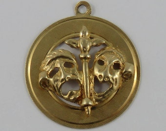 Comedy & Tragedy Masks 14K Gold Vintage Charm For Bracelet