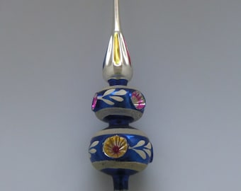 Czech Bohemian Glass Silver-Blue Christmas Tree Top