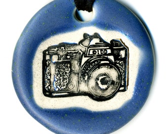 Camera Ceramic Necklace in Blue