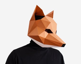 Fox Mask, DIY printable Animal Head, Instant Pdf download, DIY New Year Mask, 3D Polygon Masks, Printable Paper Mask