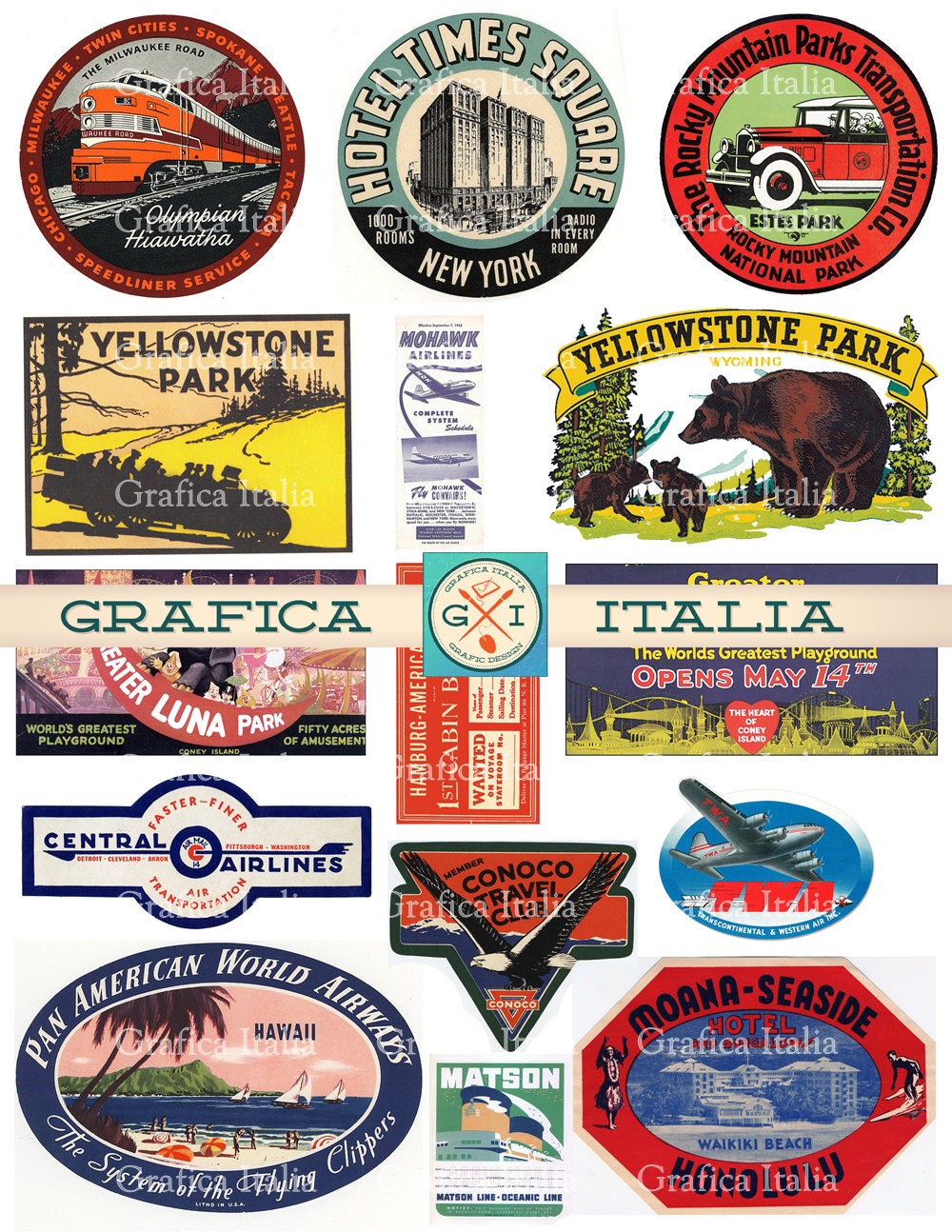 15 large usa travel stickers retro digital printable