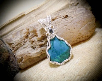 Wire Wrapped Turquoise Chrysocolla Gemstone Necklace Pendant