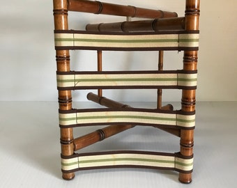 Vintage Luggage Rack, Faux Bamboo, Real Wood, Dorothy Draper Decor, Five Straps,