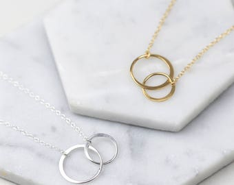 Double Circle Necklace • Eternity Necklace • Sterling Silver Necklace • Interlocking Circle Necklace • Karma Necklace • Mother Daughter Gift