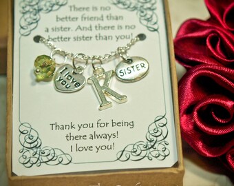 Personalized Sister Necklace With Birthstone and Initial -- S-03 -- Personalized Sister's Gift -- Sisters Necklace -- Christmas Gift