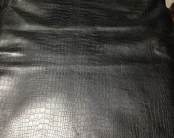 FREE SHIPPING!! Black Crocodile /Alligator Embossed Smooth Finished Premium Grade Lamb skin leather hide