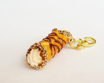 Handmade Cannoli Charm - Polymer Clay Food Charm - Miniature Food Jewelry - Miniature Cannoli