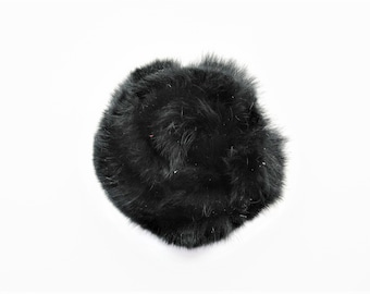 Application flower brooch made of fur black rabbit fur - ref 13B