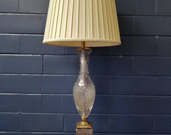 Vintage Mid Century Cut Crystal Table Lamp Hollywood Regency