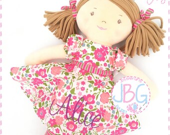 Personalised Rag Doll - Beautiful Quality Rag doll - Embroidered baby girls gift - Birthday or new baby gift - Katy Rag doll