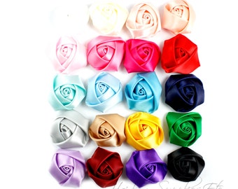 Mini Satin Rolled Flowers Rosettes 1-1/2 inch - Fabric Flowers, Silk Flowers, Hair Flowers, Hair Accessories, Flower Headband, Rosette