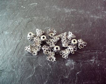 Set of 120 caps filigree matte silver (zinc) 9x7mm