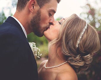 Wedding Headband, Crystal and Pearls Hairpiece, Headpiece for Wedding, Rhinestone Wedding Headpiece, Wedding Hair Vine, Hair Accessories