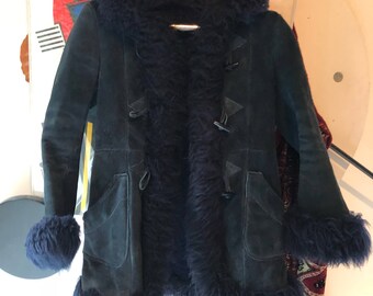 1970's Blue Afghan Penny Lane coat XS