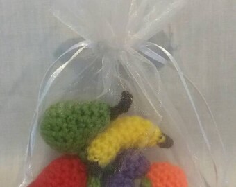 Little Bag of Health - Crochet Fruit - Five a Day - Get Well Soon - Health Freak - Vegetarian - Party Favour - Organza Bags - Wedding Favour