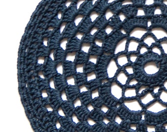 Denim dark blue hand dyed Crochet Vintage Doily Lace doily