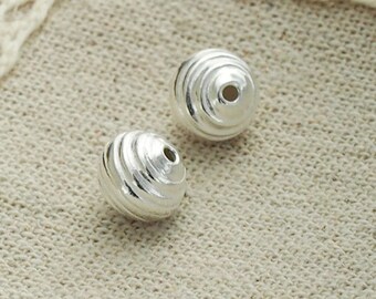 4 of Karen Hill Tribe Silver Grooved Round Beads 8mm. :ka3983