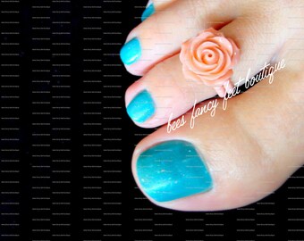 Rose Toe Ring, Pink Polymer Rose Embellishment, Stretch Bead Toe Ring