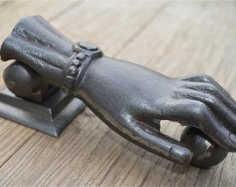 Elegant antique Edwardian style ladies hand doorknocker cast iron door knocker complete Z5