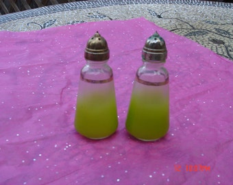 Vintage Green Frosted Glass Blendo Salt and Pepper Shakers