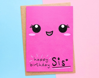 Sister Birthday Card, To My Sister, Little Sister Birthday, Big Sister Birthday, Birthday Card For Sister, Kawaii Face, Birthday Card Sister
