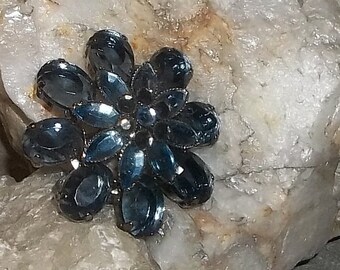 SALE Vintage Brooch, Rhinestones in Blue