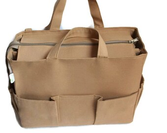 Extra taller Bag organizer for Tote Bag - Purse organizer insert with two divider zipper compartment fits LV Neverful MM