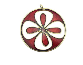 De Passille Sylvestre Enamel Flower Pendant, Red Enamel Flower Pendant, Quebec Enamel Pendant, Modernist Enamel Pendant