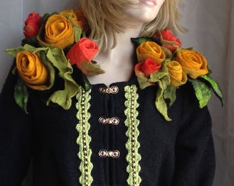 FINAL SALE - Felted Sweater Coat Boho Festival Woodland in Autumn colors Polka dots refashioned OOAK Art to Wear Medium size Ready to ship