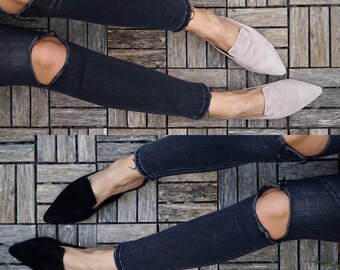 Suede leather mules, slippers ,greek leather shoes,beige,black
