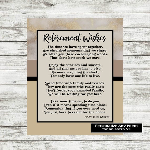 Retirement Gift Retirement Poem Co-Worker Retirement Boss