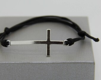black metal with adjustable cross bracelet