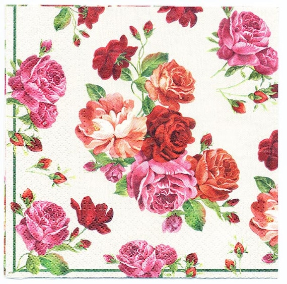 4 Decoupage Napkins Shower of Roses Floral Napkins 4 Decoupage Napkins Shower of Roses Floral Napkins