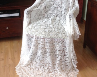 The Olivia Shawl. Hand knitted in 2 ply Acrylic - Pure Wool - Lambswool