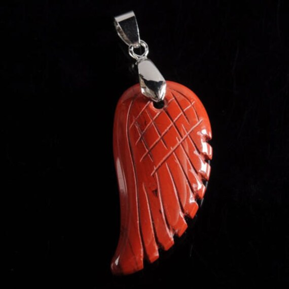 g0617 36mm Carved red jasper angel wing pendant focal bead