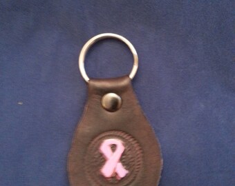 Leather Belt Key Fob Breast Cancer Awareness Pink Ribbon
