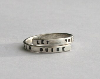 Handstamped Silver lyric Ring. 'Let your heart be your guide' -Tom Petty and The Heartbreakers Sterling Silver 925 -Adjustable
