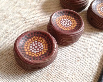 Golden Summer Red - Rustic Speckle Bead - hand painted boho chic dot bead (ready to ship)