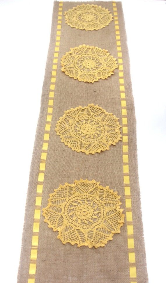 Mother's Day Table Runner Yellow Ribbon & Burlap Table