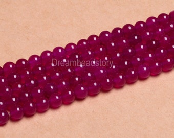 Fuchsia Beads, Magenta Beads, Dark Hot Pink Beads, Raspberry Stone Beads, Purple Red Chalcedony Beads, 4 6 8 10mm Beads (B41)