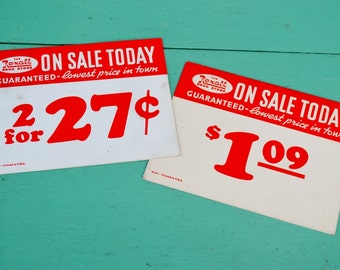 Vintage Rexall Drug Store Signs Price Tags Advertising Red White Paper Ephemera Set of 2 Two Crafts Collage Art Scrapbooking